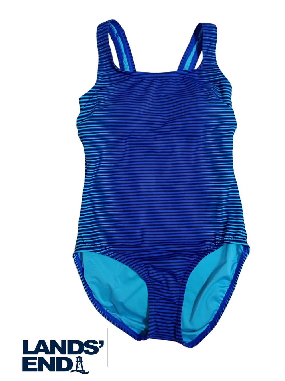 NWT Lands' End Blue & Navy Striped Women's One-Piece Swimsuit